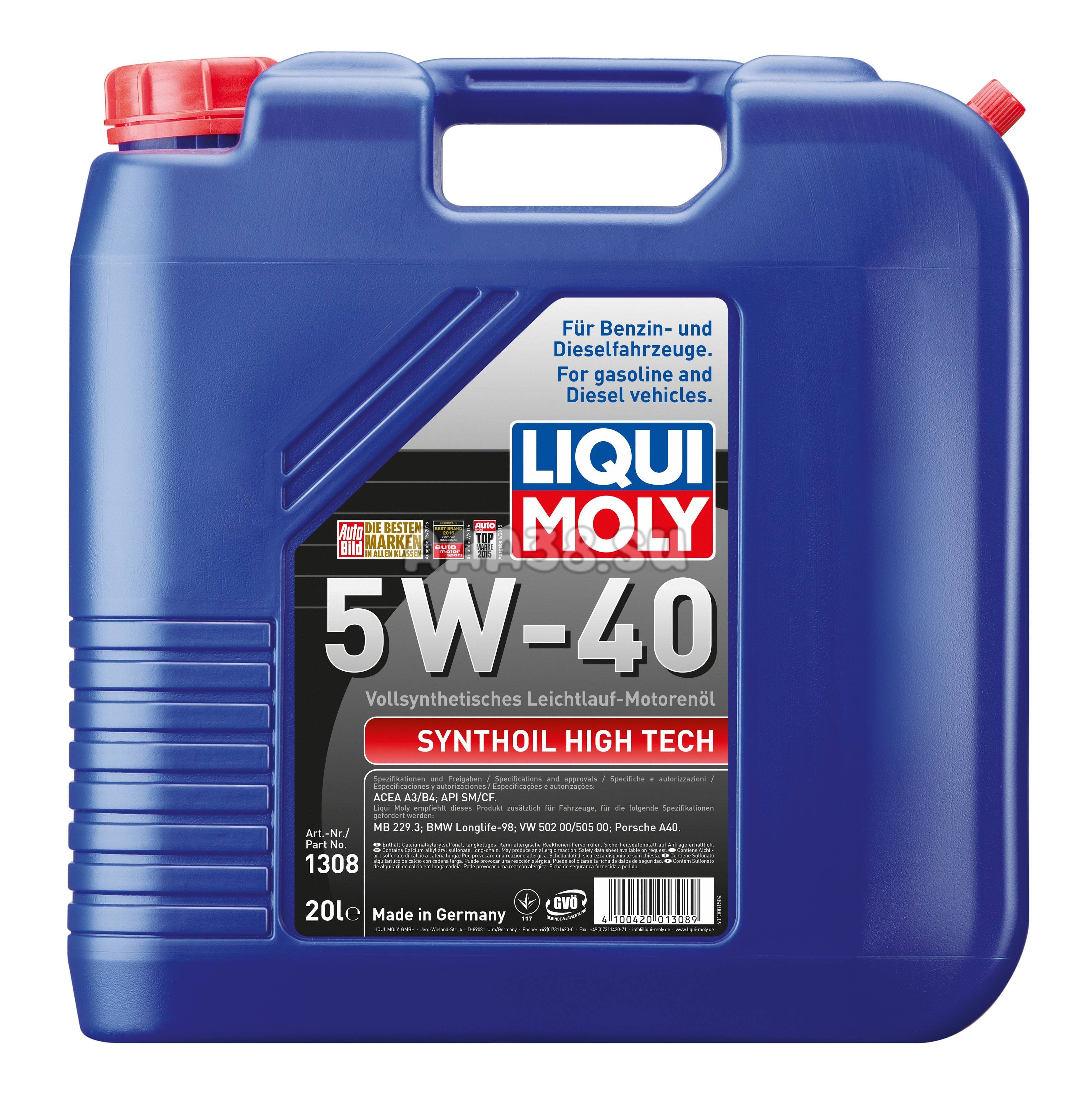 1308 LIQUI MOLY Моторное масло Liqui Moly Synthoil High Tech 5W-40 20л